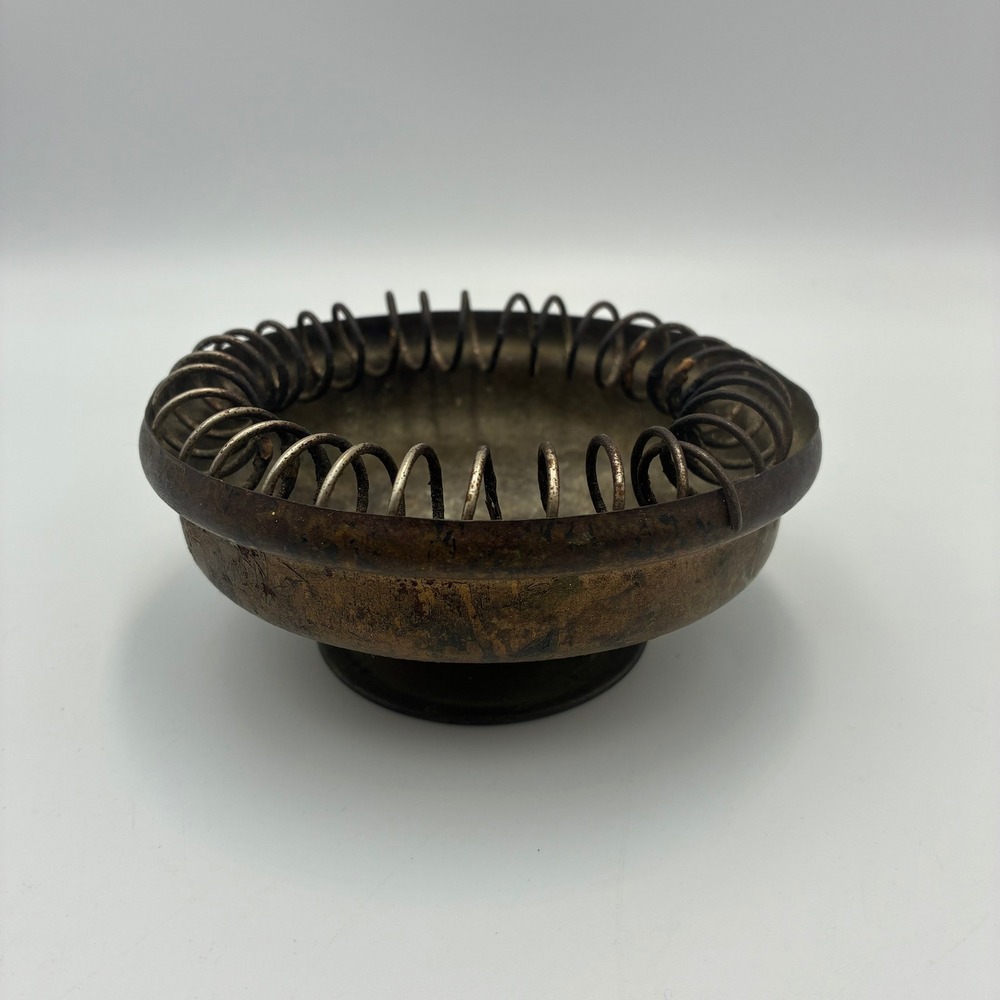 Vintage Brass Wire Coil Ashtray Industrial Brutalist Pedestal Metal Dish